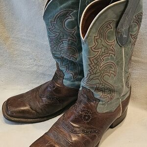 Dan Post Brown Leather & Teal Stitch Western Cowboy Boots